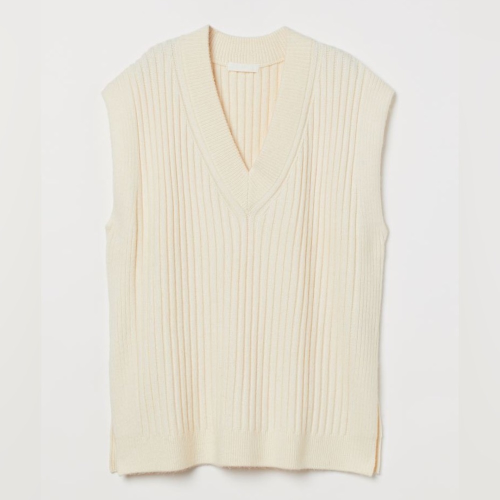 H&M Rib Knit Oversized Sweater Vest Cream White M